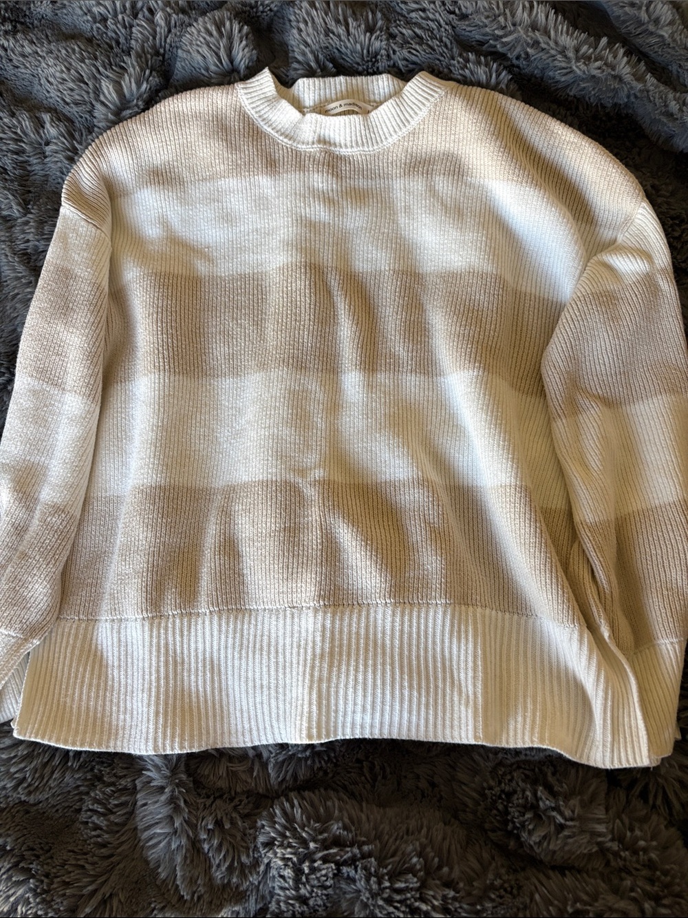 moon & madison Cream and Beige Striped Crewneck Sweater